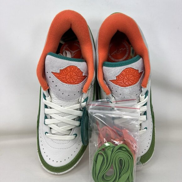 Nike Air Jordan 2 Retro Low Titan White Green Orange Women's Size 7 - Picture 7 of 10
